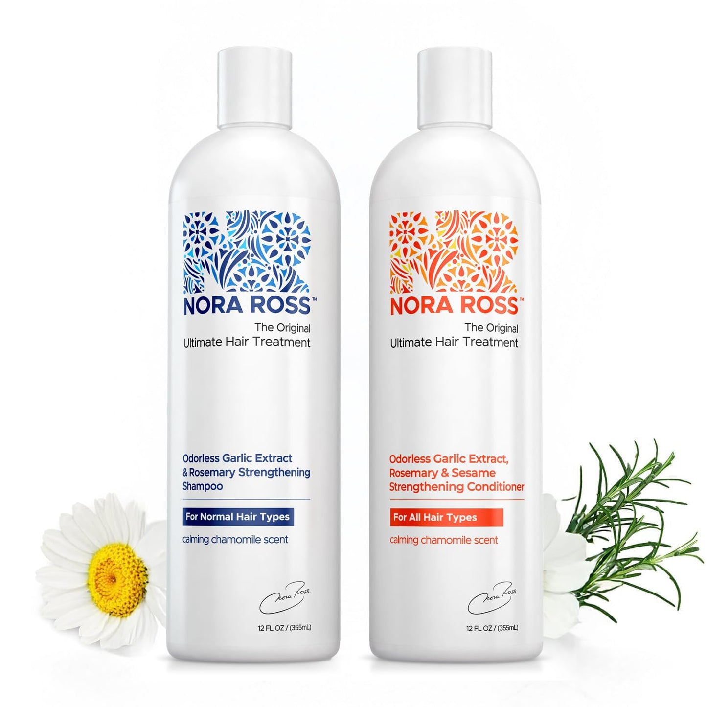 Nora Ross Garlic Extract & Rosemary Strengthening Shampoo and Conditioner Set – Natural Shampoo and Hair Conditioner for Normal to Dry, Brittle Hair – All Natural Scalp Cleanser Formula – 12 oz each