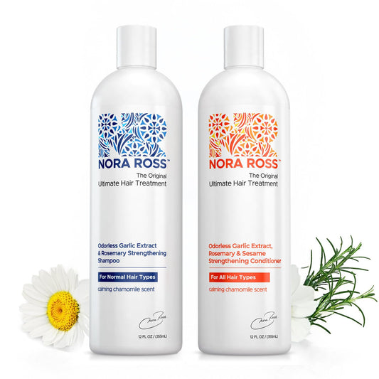 Nora Ross Garlic Extract & Rosemary Strengthening Shampoo and Conditioner Set – Natural Shampoo and Hair Conditioner for Normal to Dry, Brittle Hair – All Natural Scalp Cleanser Formula – 12 oz each