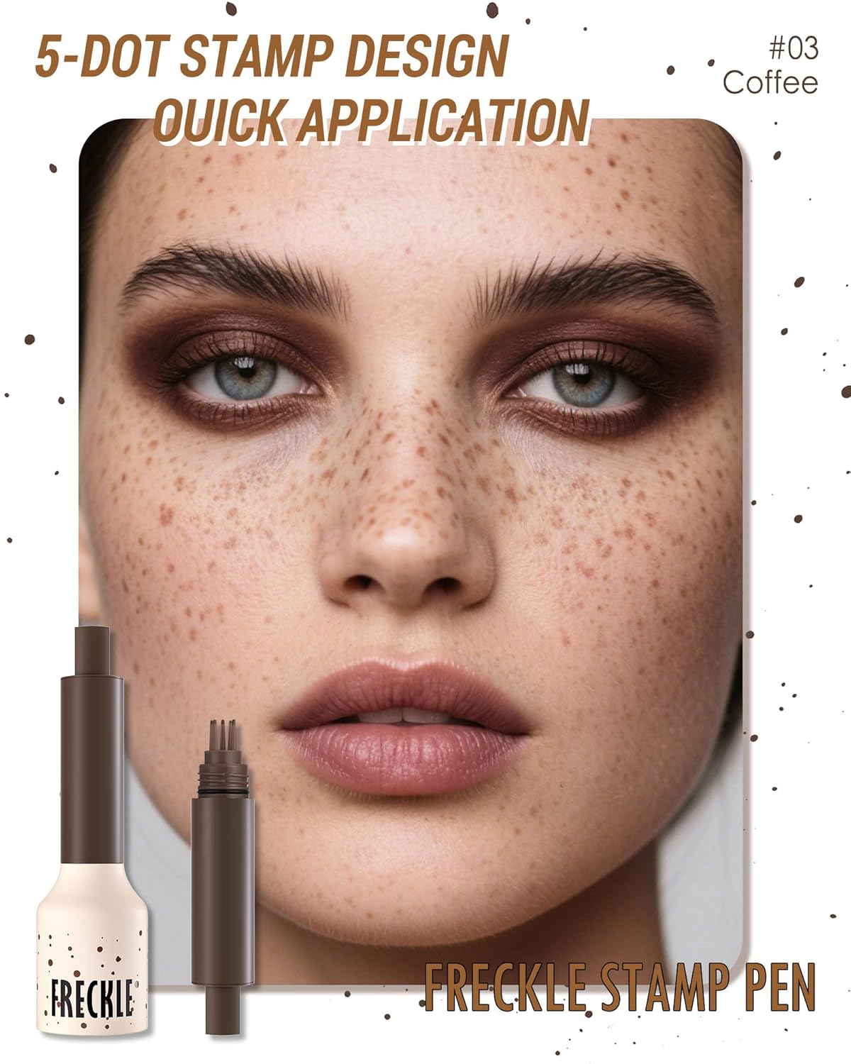 Freckle Stamp Cushion, Vivid Natural Faux Freckles Pen, Long Lasting Waterproof Quick Dry Lifelike Fake Freckle Stamp Pencil, Get Sun-kissed Stars Makeup in One Press, Makeup Gift for Women Girl-03