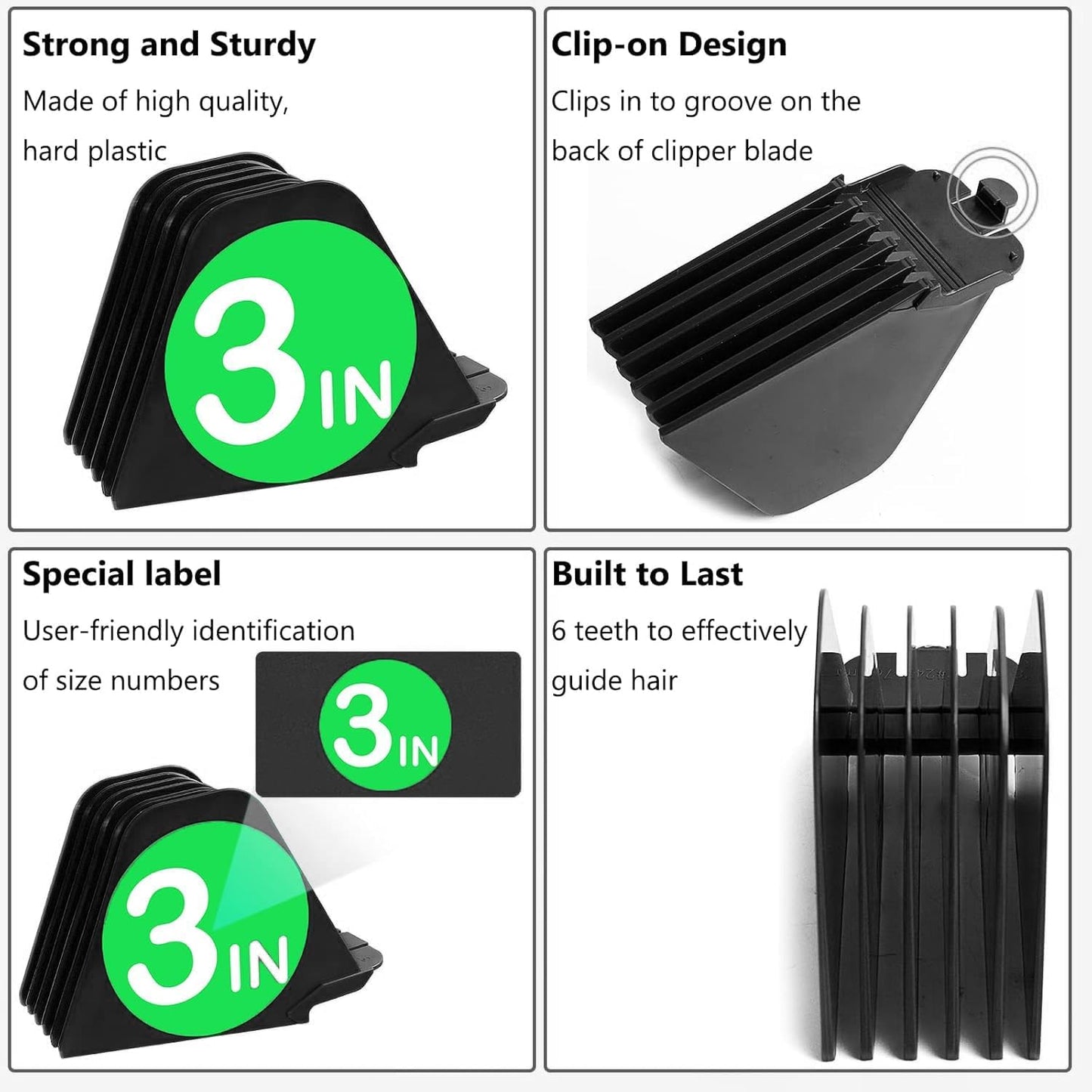 3 Inch Clipper Guards, Hair Clipper Guide Combs Premium for Wahl Clippers Mega Cutting Guides/Combs with 8 Cutting Lengths from 1.25-3 Inch (Black, 8pcs from 1.25-3 Inch)