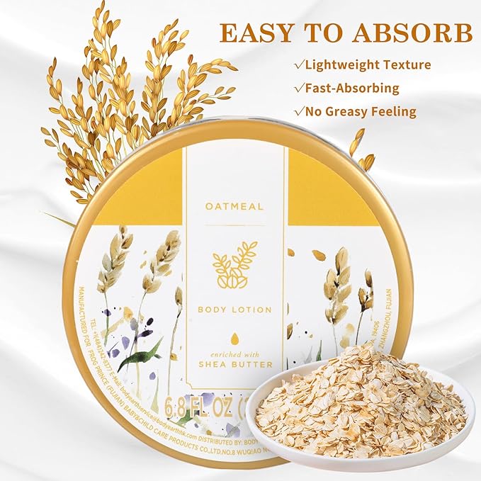 Princess Belle Oatmeal Body Lotion, Shea Butter Body Lotion for Women and Men Dry Skin, Deep Moisturizing, Hydrating and Softening, Smell Good, 200ml(6.8floz)