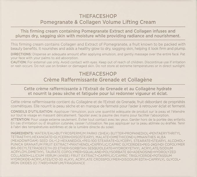 The Face Shop Pomegranate & Collagen Volume Lifting Eye Cream | Deep Revitalizing Cream for Elasticity, Firmness & Density | Anti-Aging Korean Moisturizer | Plump & Smoothen Your Skin, 3.38 Fl Oz