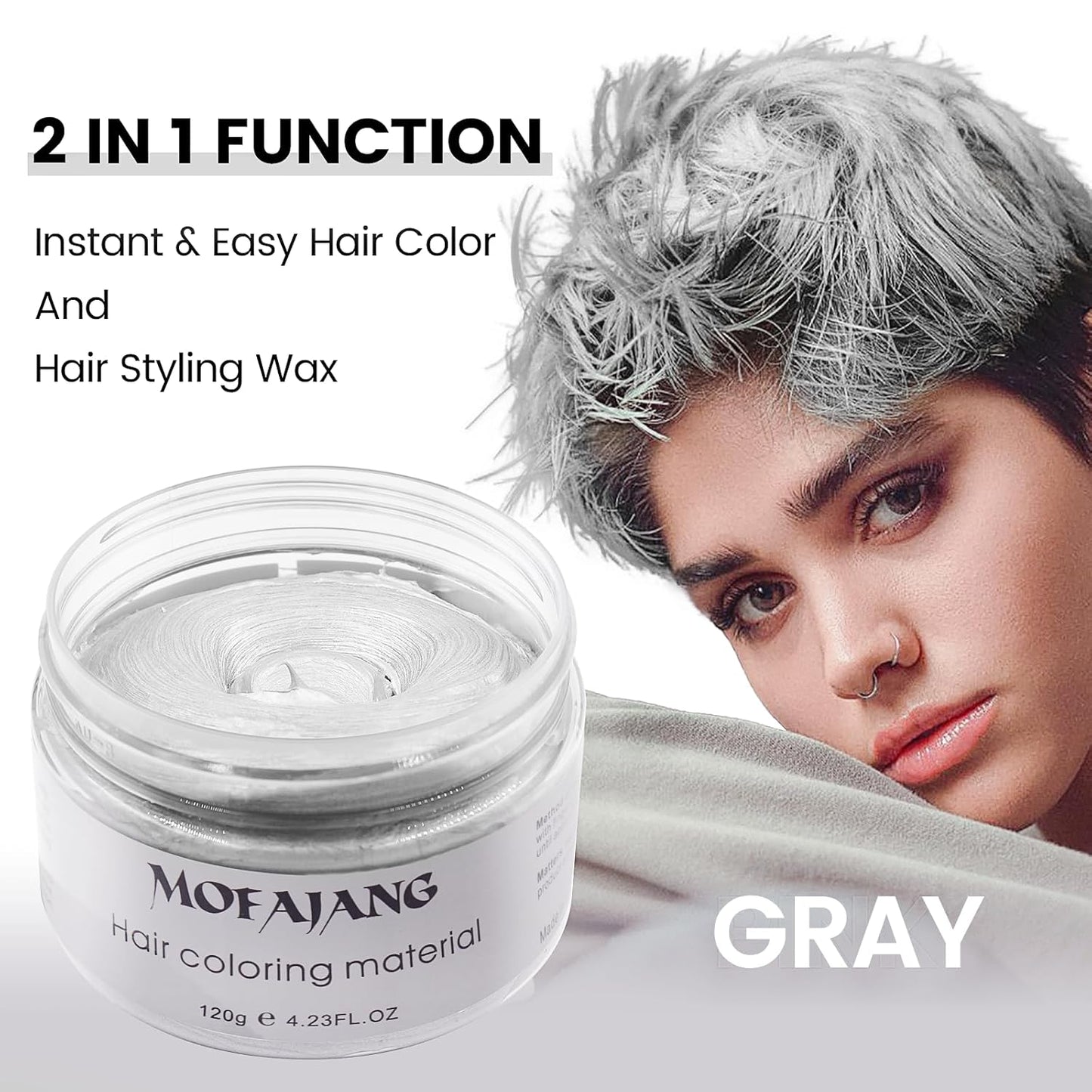 Silver Grey Hair Wax Pomades 4.23 oz - Natural Hair Coloring Wax Material Disposable Hair Styling Clays Ash for Cosplay, Party (Silver Grey)