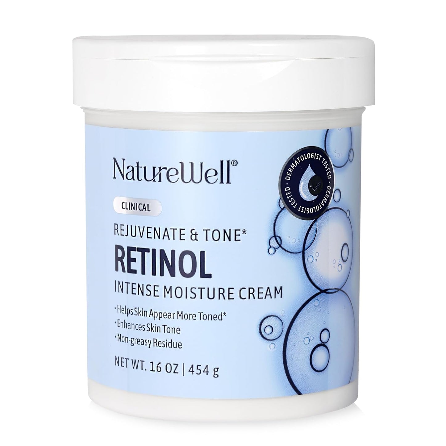 NATURE WELL Clinical Rejuvenate & Tone Retinol Intense Moisture Cream 2.0 for Face, Body, & Hands, Anti-Aging, Targets Discoloration, Wrinkles, Sun Damage, Crepey, & Sagging Skin, 16 Oz