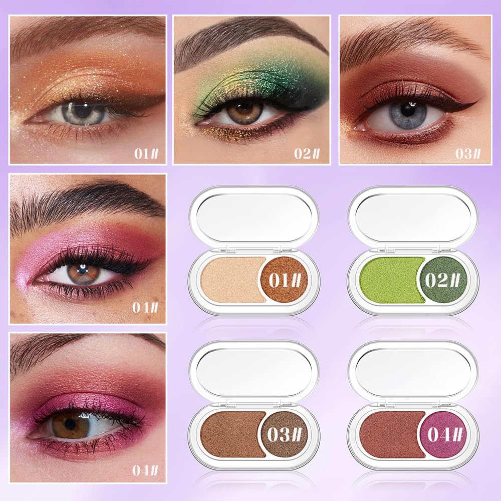 Dual-Color Pearl Eyeshadow Palette – High Pigment Shimmer Eyeshadow Duo, Copper & Roses Pink Shimmer Eye shadow , Silky Blendable Texture, Waterproof Long-Lasting Eye Makeup for Daily & Glam Looks 04#