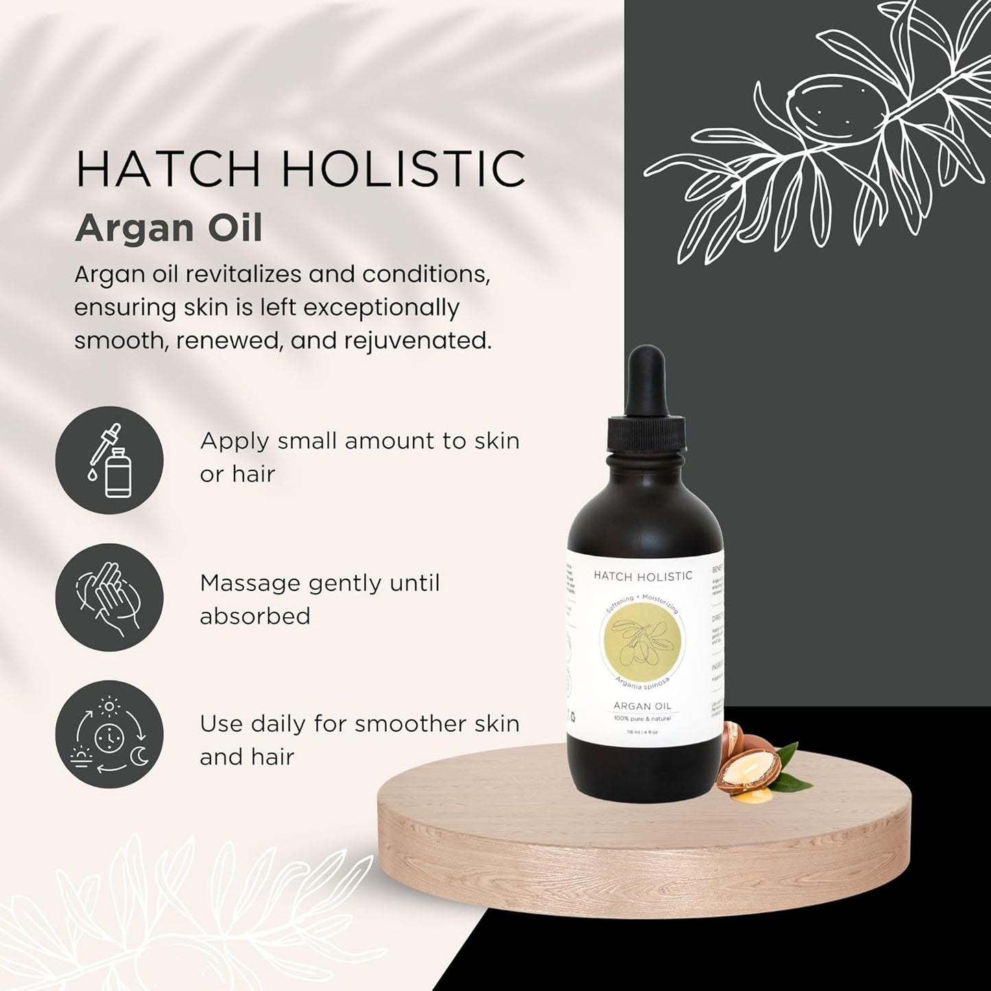 4 fl oz Moroccan Argan Oil - 100% Pure, Cold-Pressed Hydrating Anti-Frizz Hair Oil for Growth And Shine, Deeply Moisturizing for Skin, Nails And Scalp, Unrefined Organic Oils