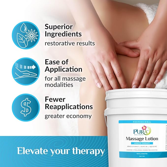 5 Gallon Arnica Massage Lotion, Hypoallergenic Formula for Muscle Relief, Unscented Deep Tissue for Physical Therapy, Natural, Recovery, Skin Hydrating, Moisturizing, Long Lasting