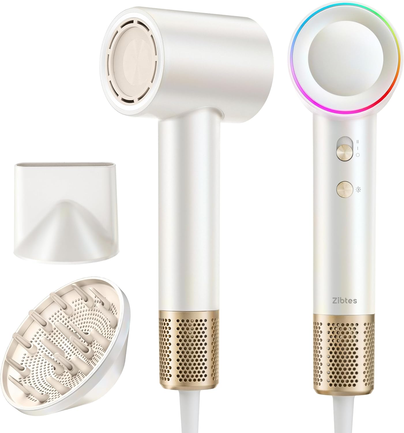 High-Speed Hair Dryer, 160,000 RPM Brushless Motor for Ultra-Fast Drying,500M Ionic Negative for Frizz Reduce, Low Noise Thermo-Control Blow Dryer with Diffuser for Curly Hair Women and Men,White