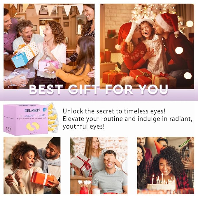 Under Eye Patches,30 Pairs Eye Mask Skin care for Dark Circles, Puffy Eyes, Under eye Bags,Wrinkles,Eye Treatment Skin Care for Men & Women Gift （24K Gold）