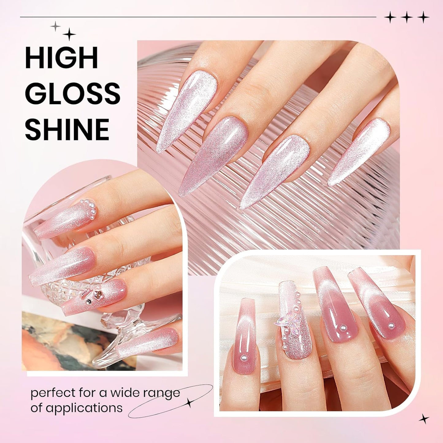 Pink Cat Eye Gel Nail Polish, Holographic Magnetic Gel Nail Polish Glitter Shimmer Effect with Magnet Soak Off U V Salon DIY at Home, 0.5 OZ