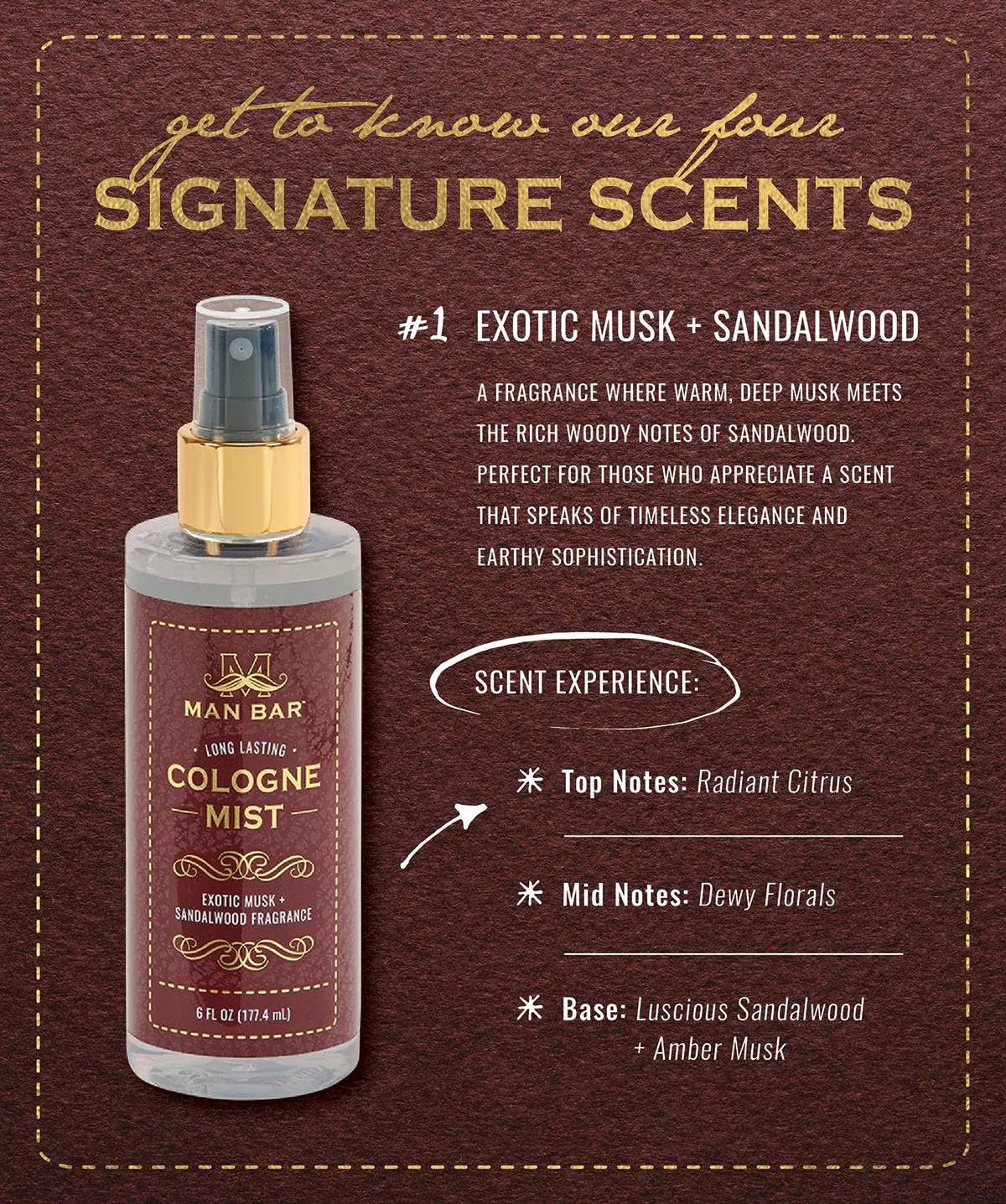 San Francisco Soap Company MAN BAR Cologne Mist Exotic Musk and Sandalwood - Long Lasting - Created with the Man in Mind - 6 fl oz