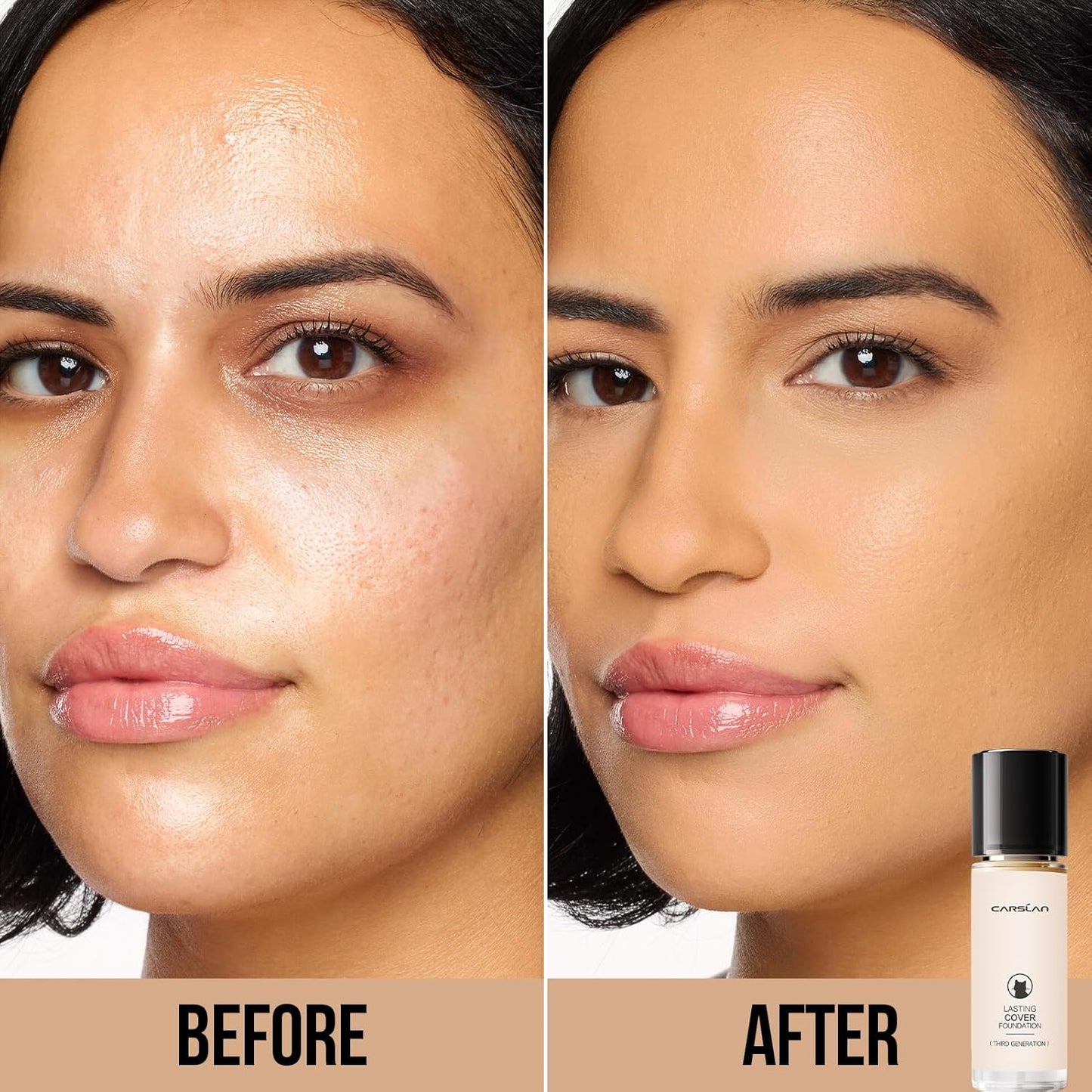 CARSLAN Lasting Cover Foundation, 24H Longlasting Full Coverage Matte Finish Face Makeup, Poreless, Lightweight, Waterproof, Oil Free Liquid Foundation, M02