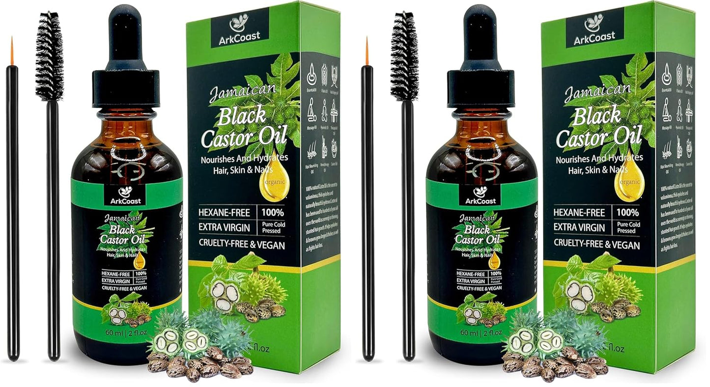 Jamaican Black Castor Oil - Pure Cold-Pressed for Hair, Eyebrows, Eyelashes, Skin, and Nail Care - Silicone-Free, Cruelty-Free, 100% Pure - Moisturizing and Nourishing, 8 oz (Pack of 2)