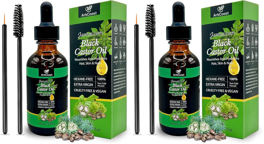 Jamaican Black Castor Oil - Pure Cold-Pressed for Hair, Eyebrows, Eyelashes, Skin, and Nail Care - Silicone-Free, Cruelty-Free, 100% Pure - Moisturizing and Nourishing, 8 oz (Pack of 2)