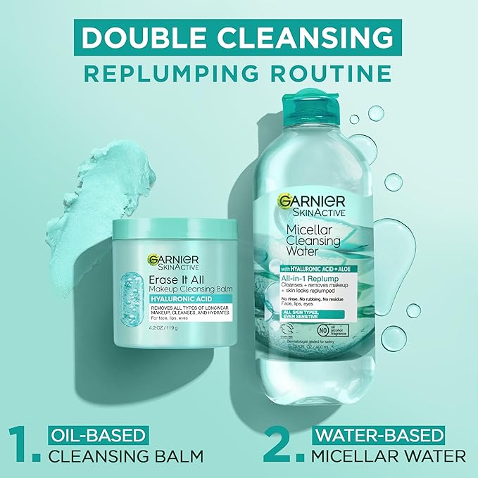 Garnier Erase It All Makeup Cleansing Balm with Hyaluronic Acid, Replumping Facial Cleanser and Makeup Remover, 4.2 Oz