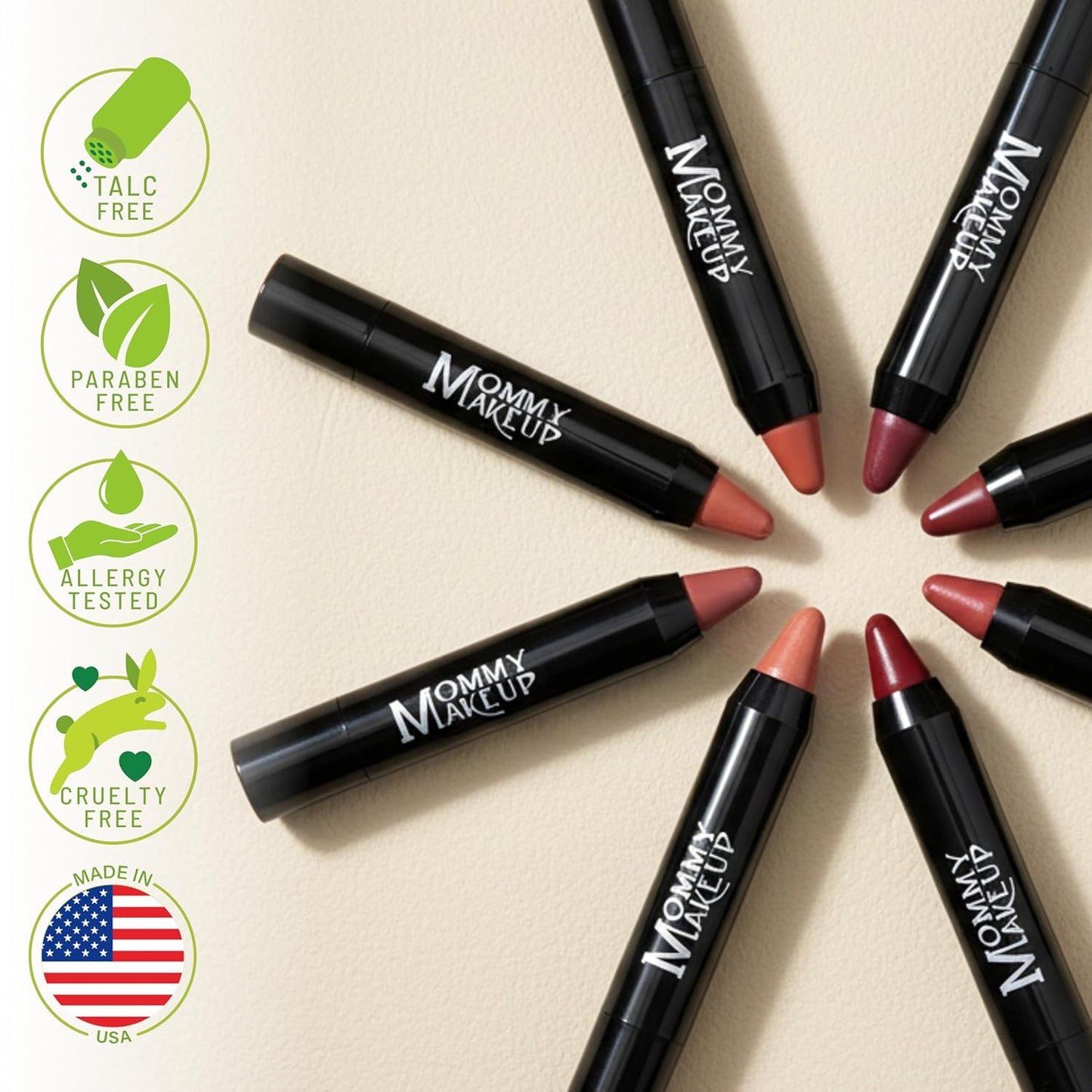 Mommy Makeup Triple Sticks Lipstick, Cream Blush & Teatment All-In-One with Shea & Cocoa Butter - Soft & Creamy Moisturizing Lip Crayon For Lips & Cheeks (Bare Babe)
