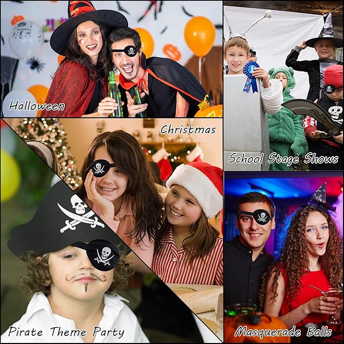 eZAKKA Pirate Eye Patch Skull Crossbone Eye Patch Accessories for Halloween, Eyepatch for Adults Kids for Halloween, Pirate Theme Party, Christmas