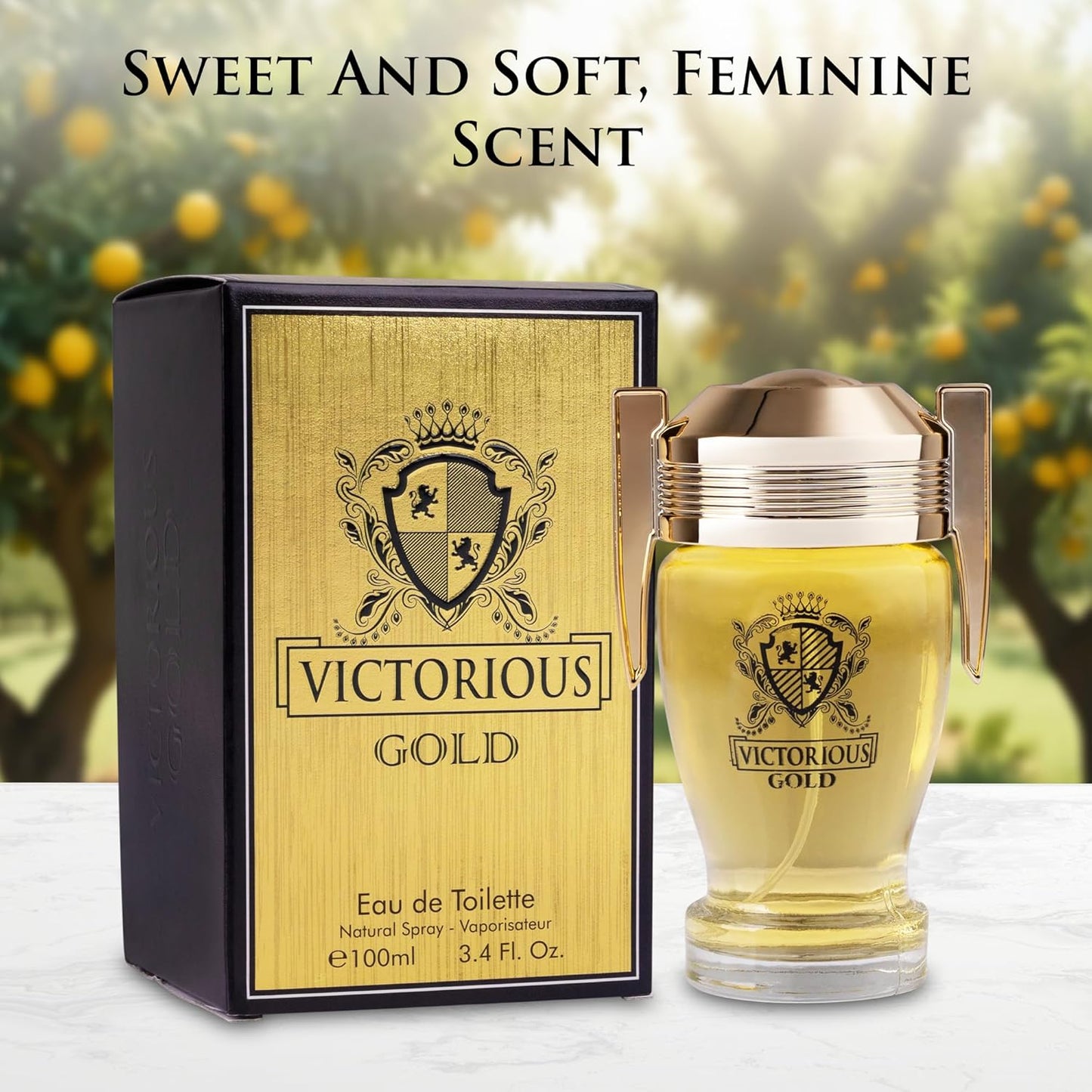 URBAN COLLECTION Victorious Gold for Men and Women - Sweet & Feminine Scent - Base of Creamy Vanilla, Musk & Earthy Sandalwood - Made with Natural Ingredients - Free of Paraben - Elegant 100ml Bottle