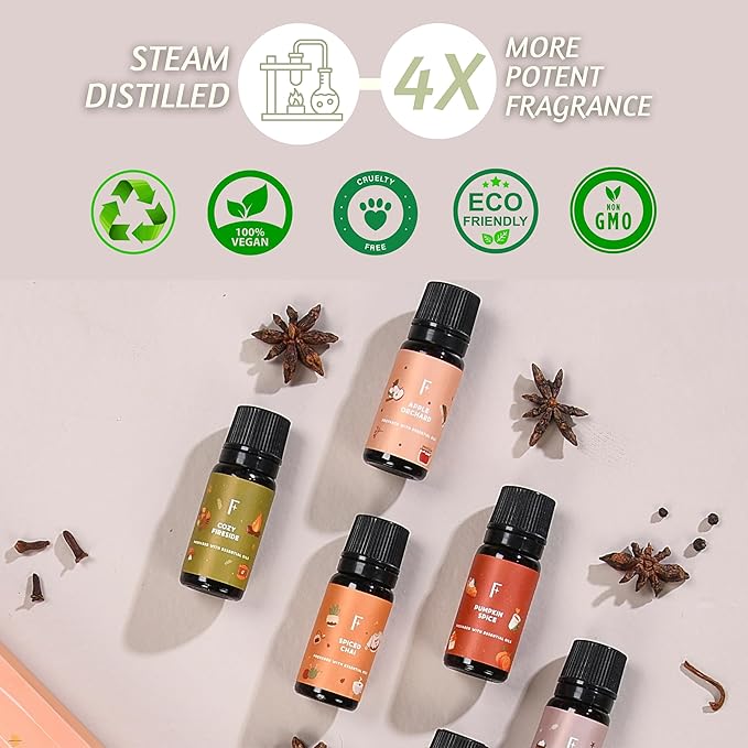 Folkulture Essential Oils for Diffuser Oil | Set of 6 x 0.34 fl oz, 60 ml Fragrance Oil, Diffuser Oils Scents for Home | Fall Fragrance Oils for Moms Gift Basket - Pumpkin Spice, Caramel, Vanilla
