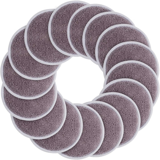 SUNLAND Reusable Makeup Remover Pads for Face,Eye,Lips 16 Pack Microfiber Face Cleansing Gloves Washable with Laundry Bag and Travel Bag Rounds Toner Pads (Round 3.15inchx16, dpurple)
