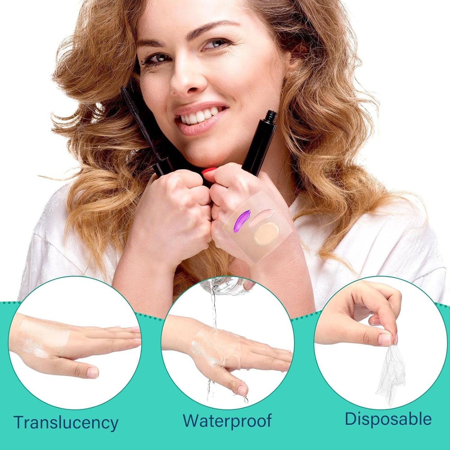 200 Pieces Makeup Hand Palette Single Use Waterproof Makeup Mixing Palette Disposable Foundation Mixing Tray Adhesive Artist Cosmetic Tape for Women(3.15 x 3.15 Inch)