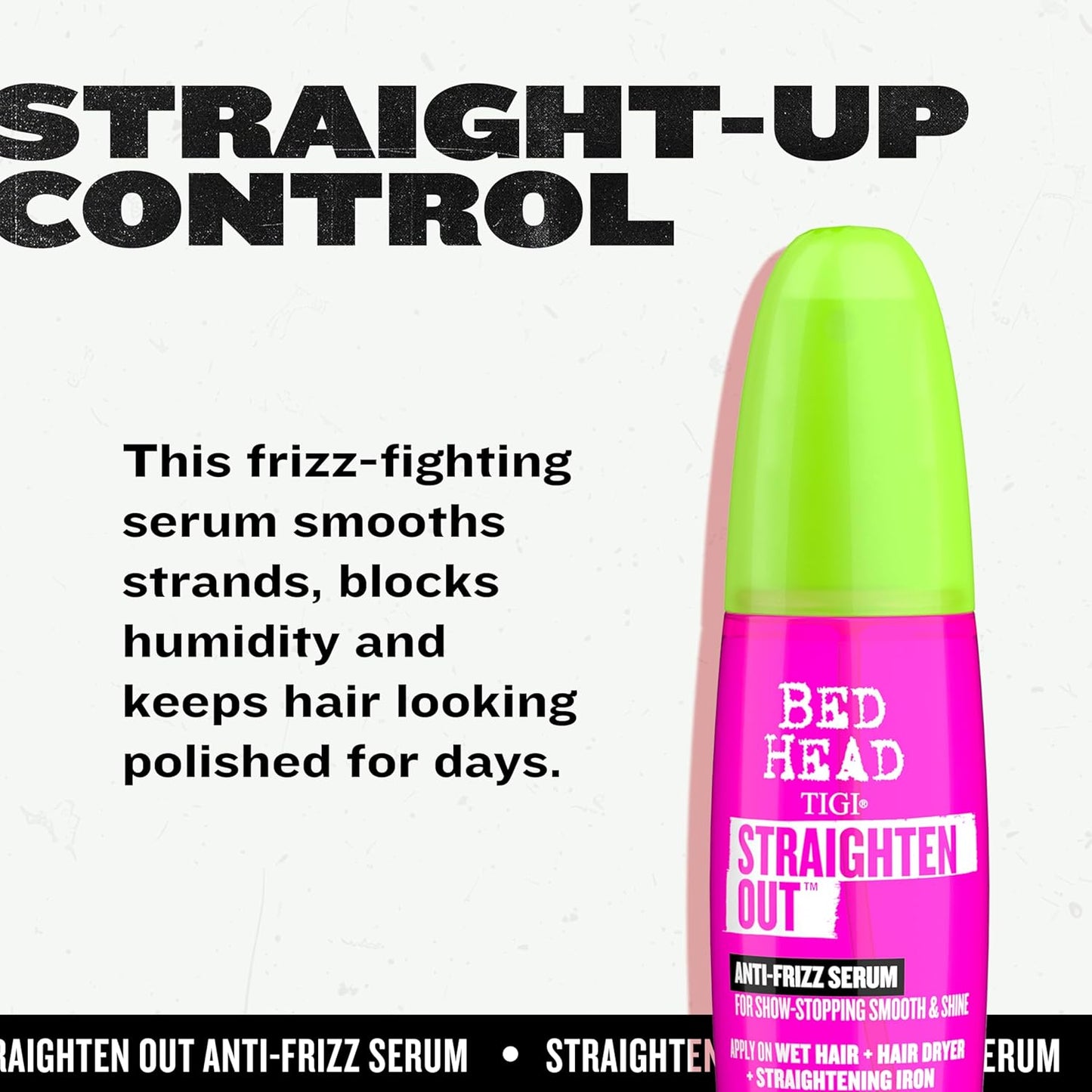 TIGI Bed Head Straighten Out Anti-Frizz Serum for Smooth and Shine, Sulfate-Free Styling Serum for All Hair Types