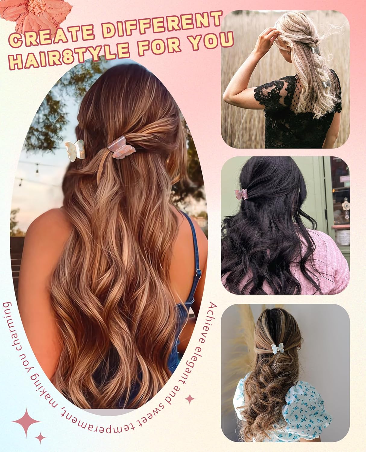 Sequins Butterfly Hair Clips - 12PCS Small Clamps for Thin Hair Styling Accessories, Classic Claws for Women & Girls