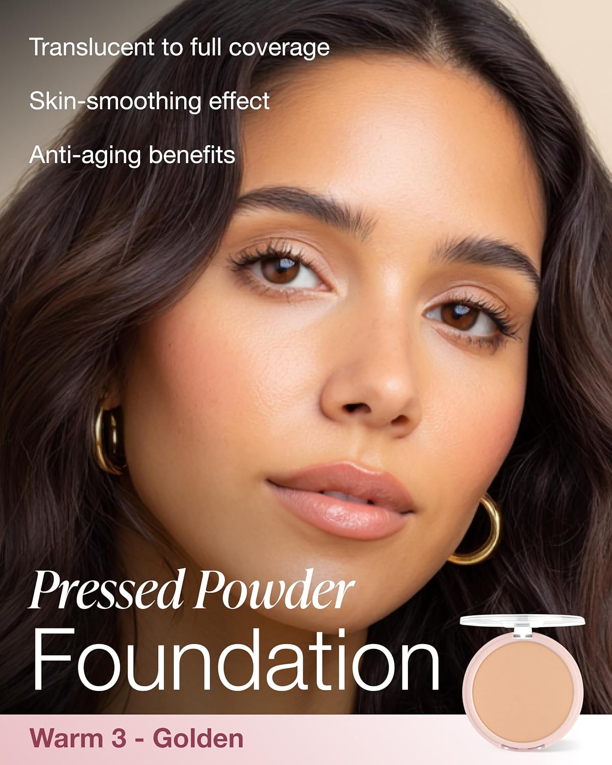 Mineral Fusion Pressed Powder Foundation - Matte Finish Face Powder for Med/Tan Skin with Yellow Undertones - Age Defying Natural Makeup - Talc Free, Vegan, Hypoallergenic (Warm 3)