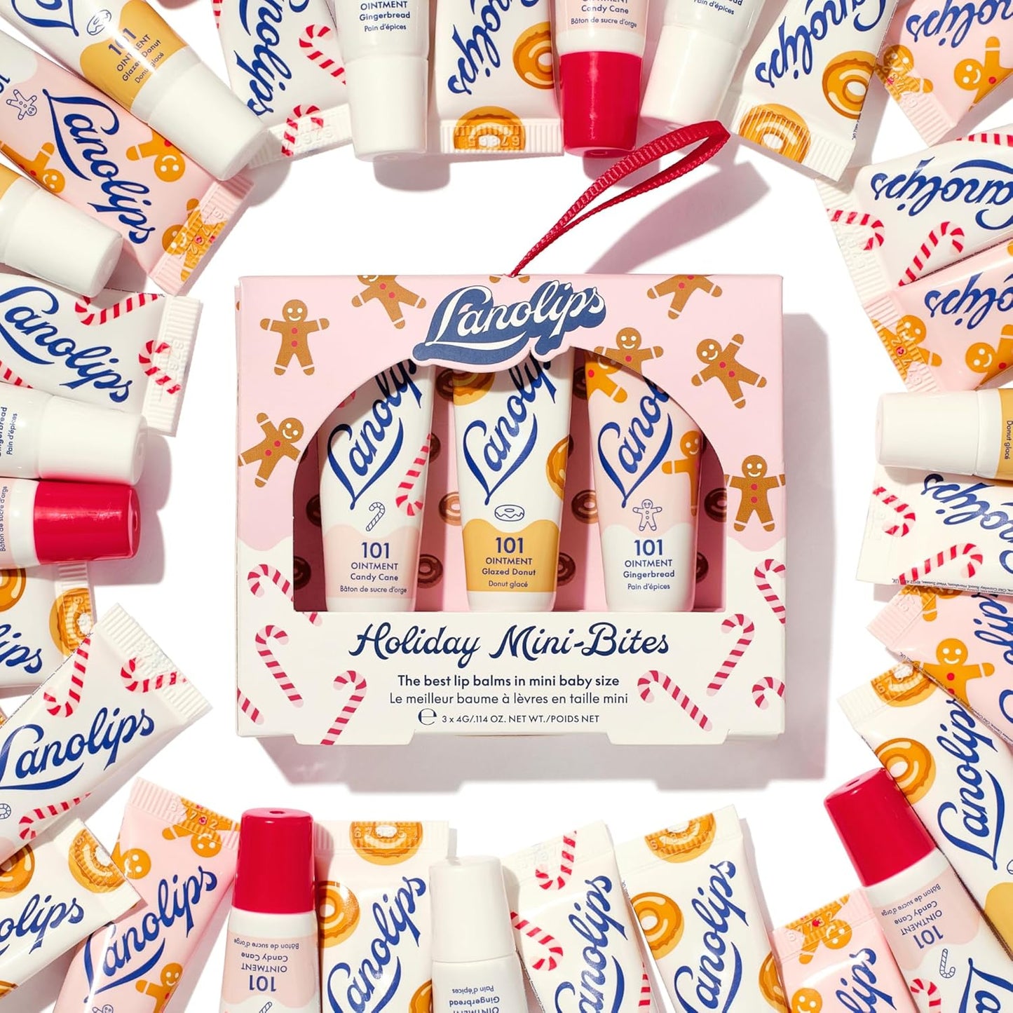 Lanolips Holiday Mini Bites Gift Set - Includes 101 Ointment Lanolin Lip Balm in Candy Cane, Glazed Donut & Gingerbread - Limited Edition Lanolin Holiday Gifts (3 Pieces)