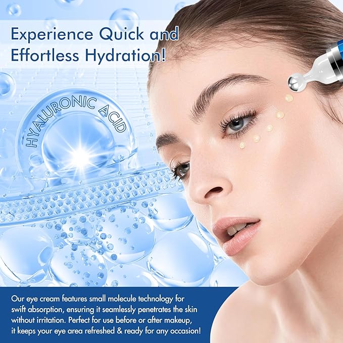 Advanced Eye Serum with Caffeine & Retinol,Eye Treatment Cream for Dark Circles Under,Anti Aging Eye Serum with 360°Massage Roller for Eye Massage Ball-0.5 fl.oz