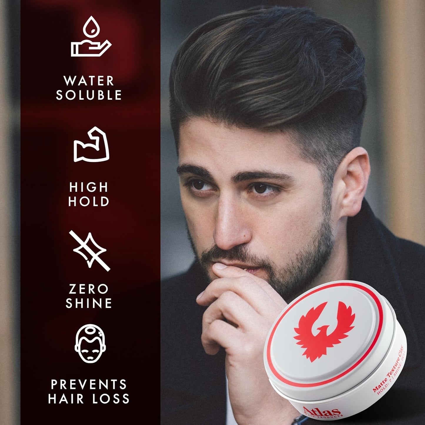 Atlas Matte Texture Clay 2.4 Ounce is a No Shine, Ultra Lightweight, Medium to Firm Hold, Thickening, Texturizing, Separating, Hair Styling and Grooming Product for Men and Women