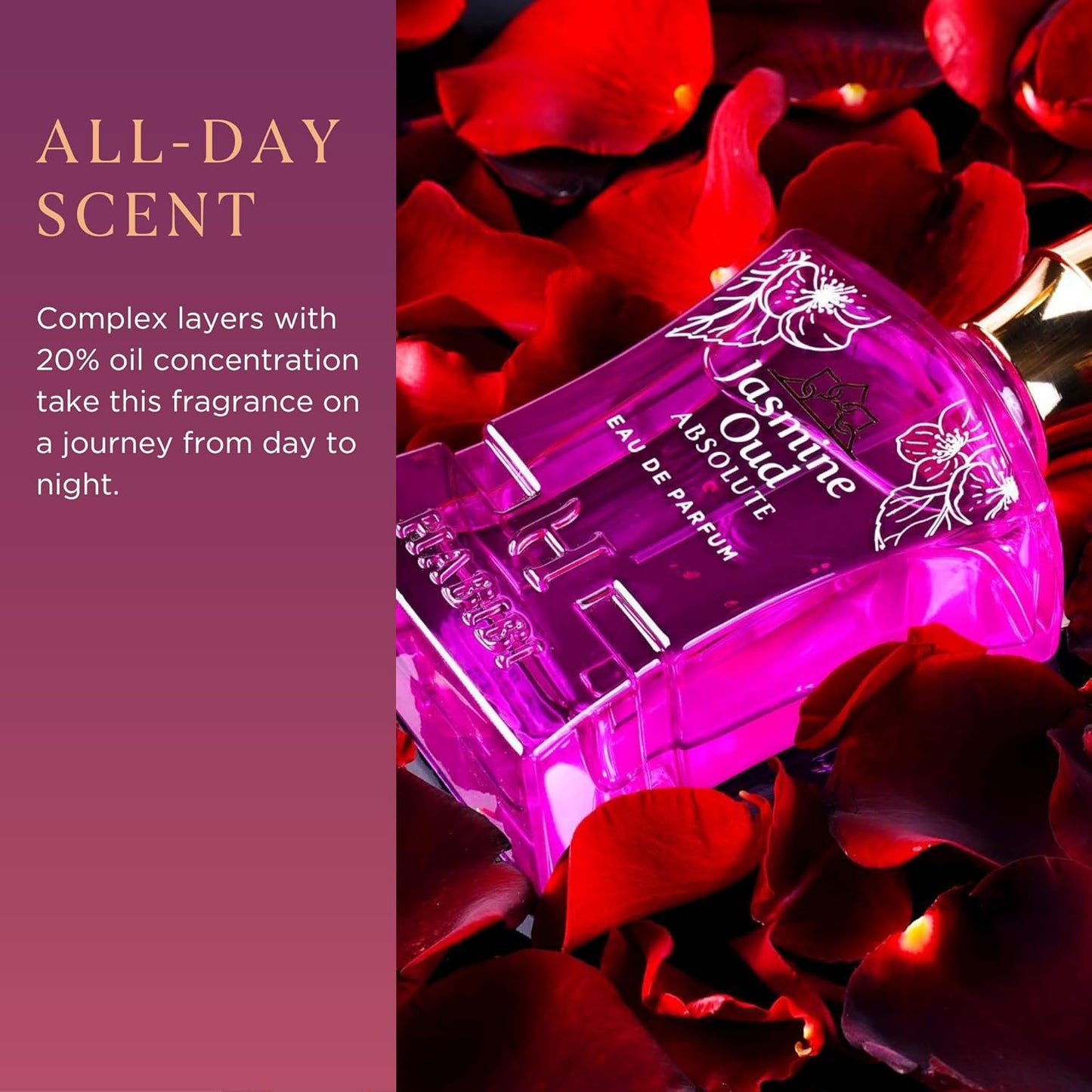 H HABIBI Jasmine Oud Absolute Arabian Perfume for Women - 2.5 oz (75ML) Long Lasting Women's Fragrances, Woody Floral Scent with Leather, Rose & Oud Notes