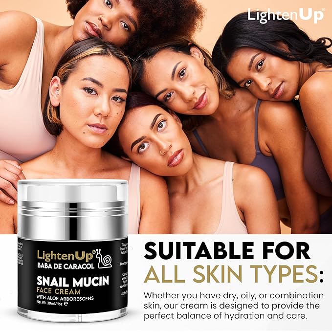 OMIC Lighten-Up LightenUp, 98% Snail Mucin Cream - 1fl oz / 30 ml - Baba de Caracol, Hydrating Night Cream, Pores Remover for Face, Hydrating Creams with Aloe Vera, Shea Butter