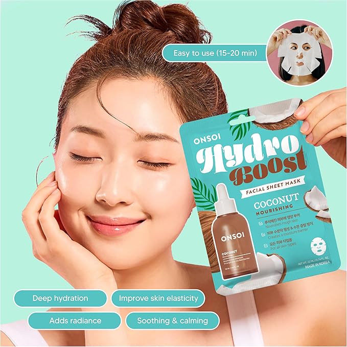 36PK ONSOI Hydro Boost Moisturizing Face Masks Skincare Korean Skin Care Facial Sheet Mask (36, 36PK Coconut)