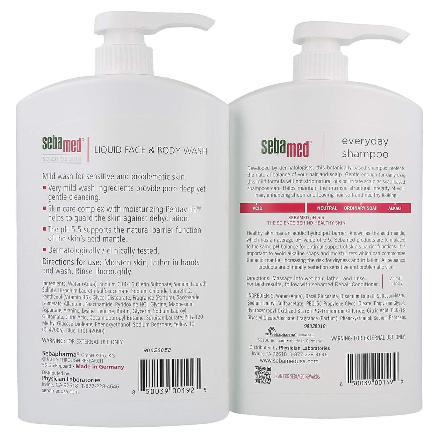 Sebamed Everyday Shampoo for All Hair Types and Sensitive Scalp (1 Liter) and Sebamed Liquid Face & Body Wash (1 Liter) Value Bundle Pack