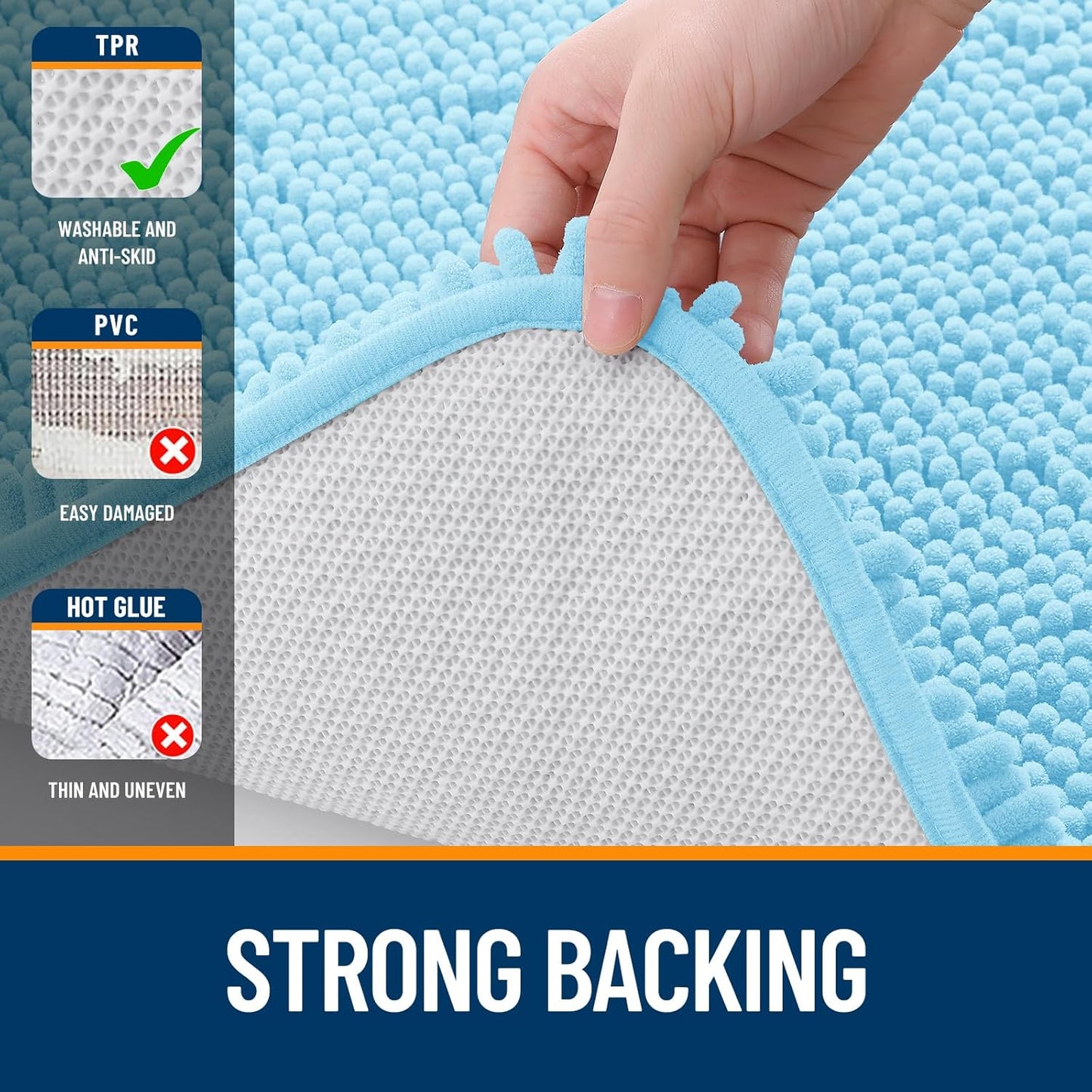 OLANLY Bathroom Rugs 24x16, Extra Soft Absorbent Chenille Bath Rugs, Rubber Backing Quick Dry, Machine Washable Bath Mats for Bathroom Floor, Tub and Shower, Home Decor Accessories, Sky Blue
