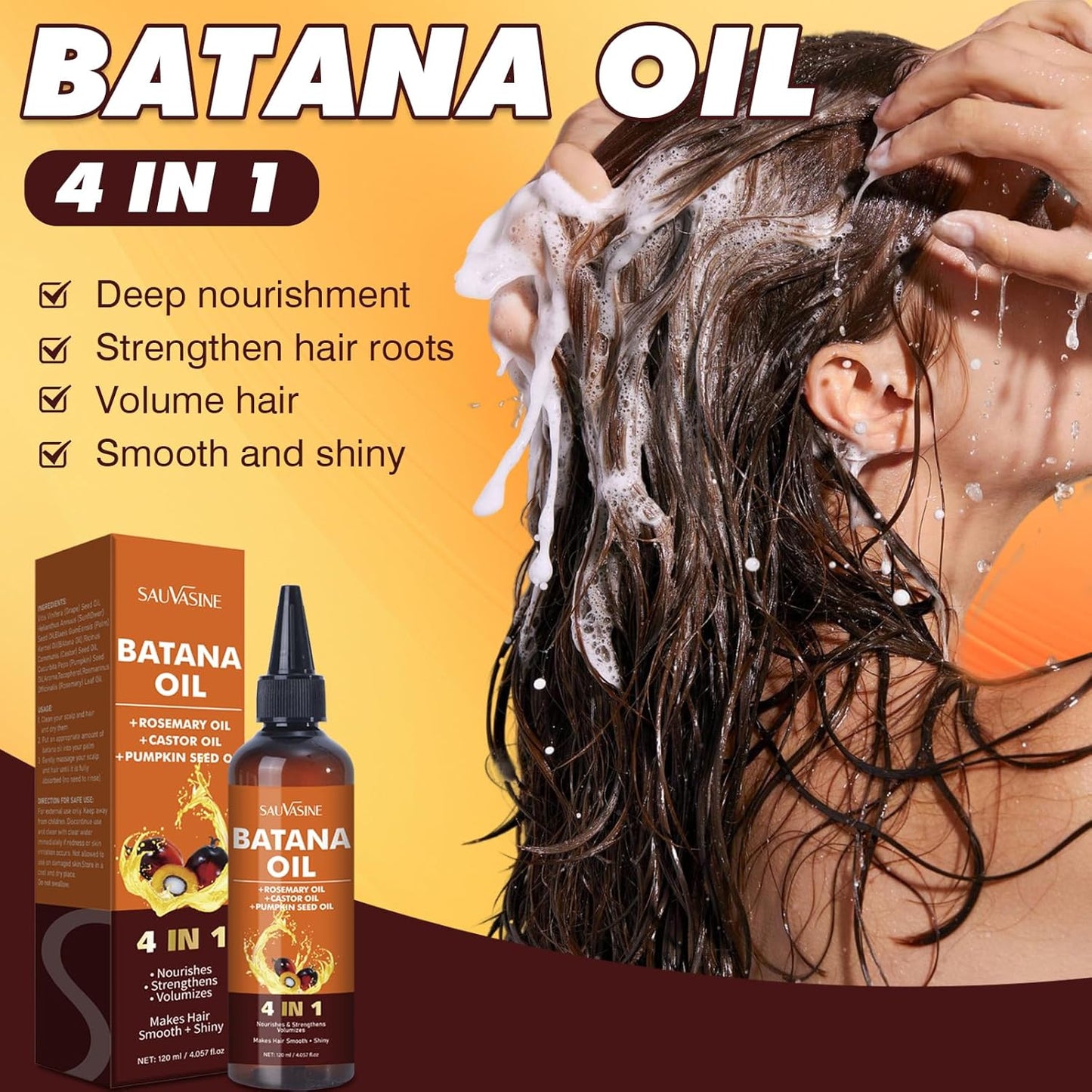 Organic Batana Oil for Hair Growth 4-in-1 Batana From Honduras with Rosemary,Pumpkin Seed,Castor Oil Deep nourishment,Strengthen Hair Roots Make Smooth&Shiny For Damaged Hair,Dry & Frizzy Repair 120mL