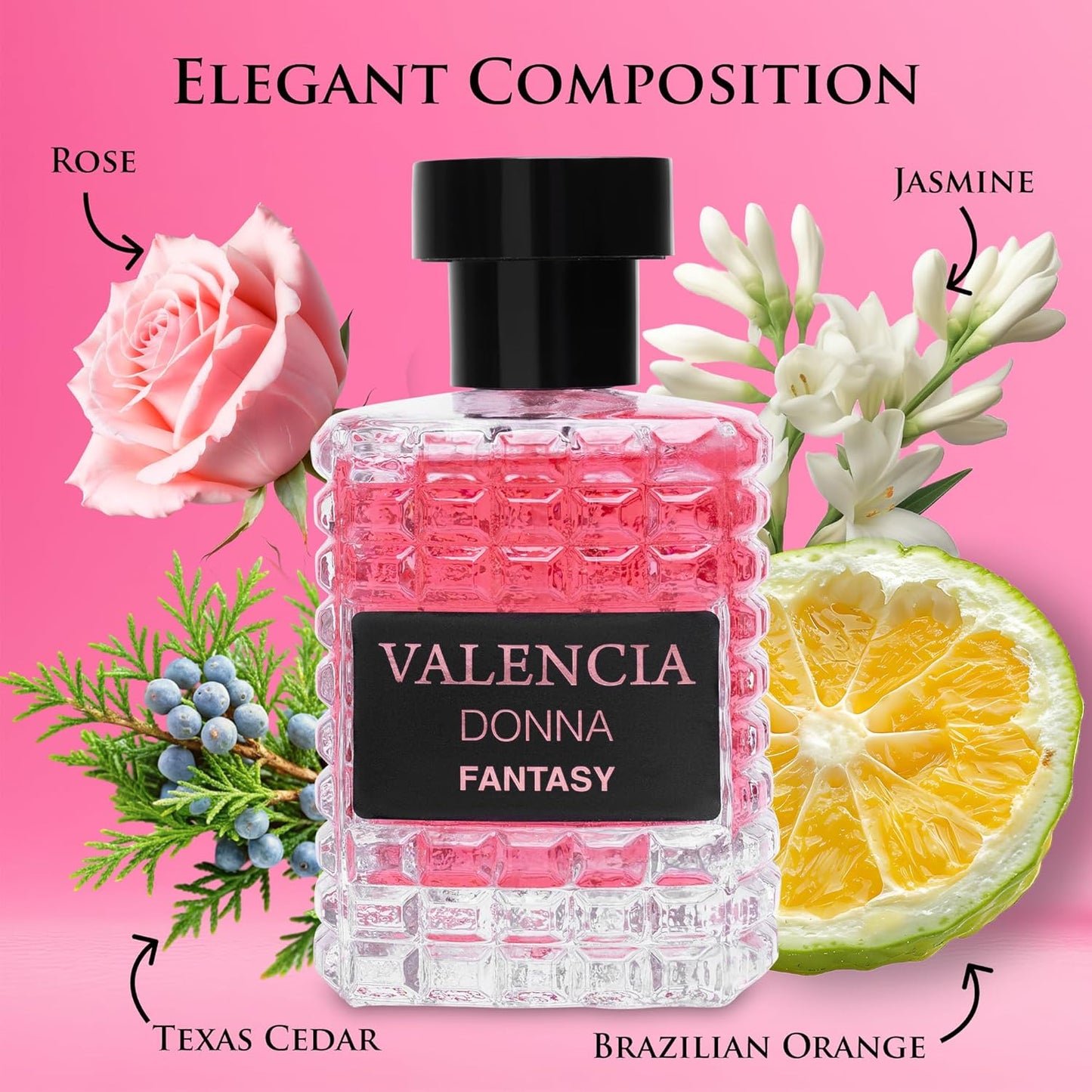 Valencia Donna Fantasy for Women Eau De Parfum - Floral Fruity Fragrance Top Notes of Kiwi & Brazilian Orange Mid Aroma of Rose & Jasmine - Base Scent of White Musk & Texas Cedar Elegant 100ml Bottle