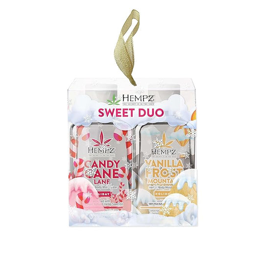 Hempz Sweet Duo Candy Cane Lane (2.25 Oz) & Vanilla Frost Mountain (2.25 Oz) Body Moisturizer Holiday Gift Set - Mini Holiday Scented Travel Cream Skin Care for Women & Men, Made with Shea Butter