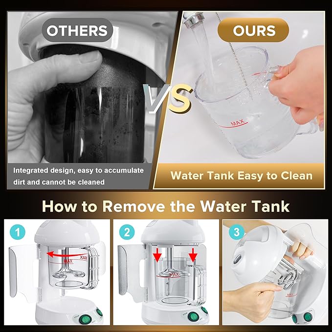 Easy to Clean Facial Steamer, Nano Ionic Face Steamer for Facial Deep Cleaning, Portable Face Humidifier with 360° Rotating Arm, 300ML Large Capacity, with Aromatherapy Diffuser, Warm Mist