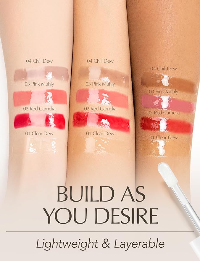 Natural Bloom Korean Lip Oil Serum 0.14 fl oz | Moisturizing Lip Booster Plumping Oil Serum Enriched w/Camellia & Safflower Oils | Non-Irritating Clear Lip Gloss with Glazed Finish (Clear Dew)