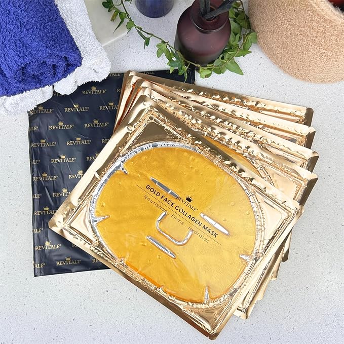 24K Gold Face Mask (5 Pack) - Hydrating & Nourishing Sheet with Collagen and Natural Extracts for Radiant, Moisturised Skin