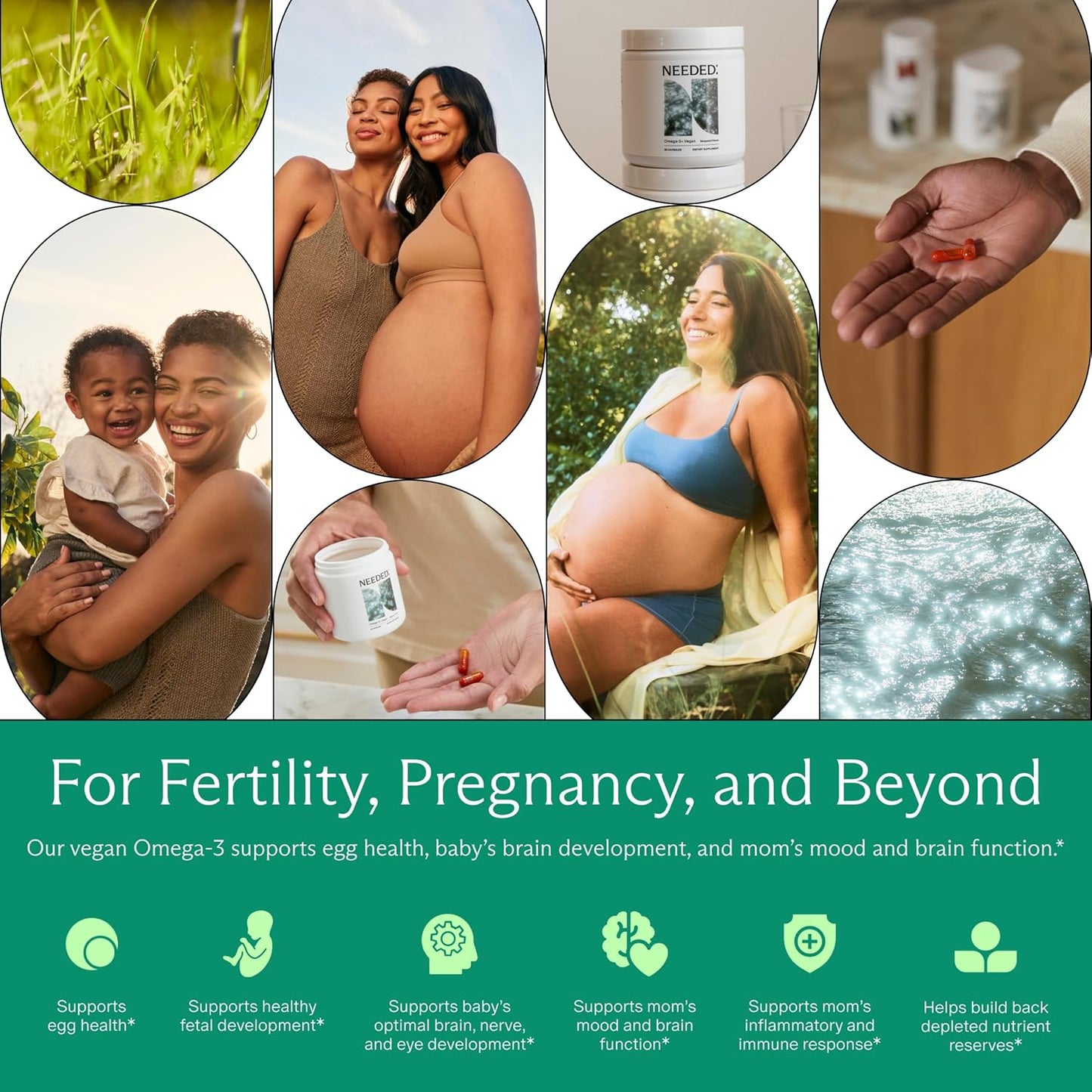 Needed. Prenatal Omega-3 - High Potency Dose of Sustainably Sourced Fish Oil, Bergamot Flavor, 1000mg DHA, 1000mg EPA, Encased in a Gelatin-Free, Plant-Based Softgel Shell, 30-Day Supply