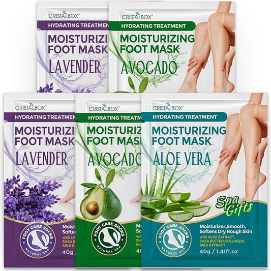 Moisturizing Foot Mask 5 Pack,Hydrating Foot Masks for Dry Cracked Feet,Moisturizing Socks Dry Skin Moisturizer for Soft and Smooth Touch Feet,Foot Care Spa Gifts for Women Men Mother's Day Gifts