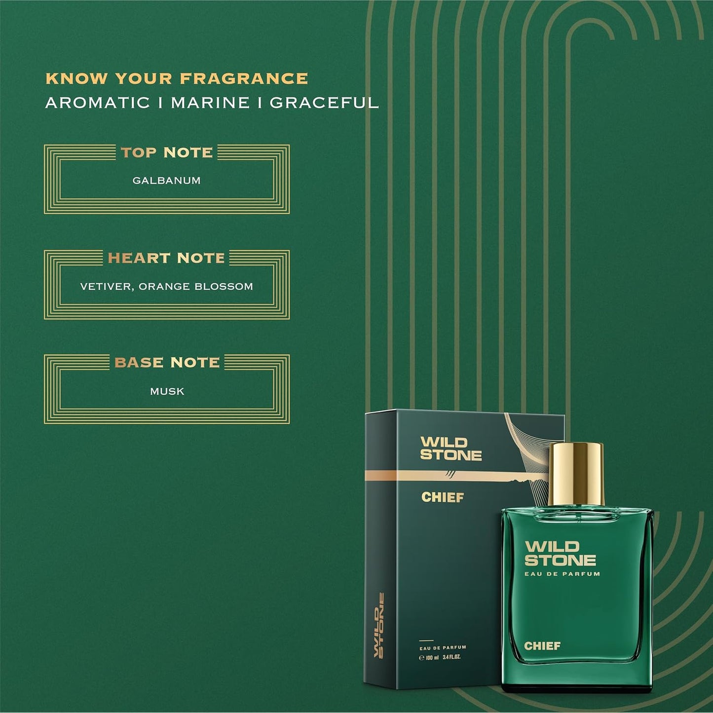 Wild Stone Chief Perfume for Men| Luxury Eau De Parfum | Long-Lasting Fragrance | Premium Perfume for Men l Infused with Aquatic and Woody Notes 100 ml 3.4 Fl oz | Vegan | Clean Ingredients