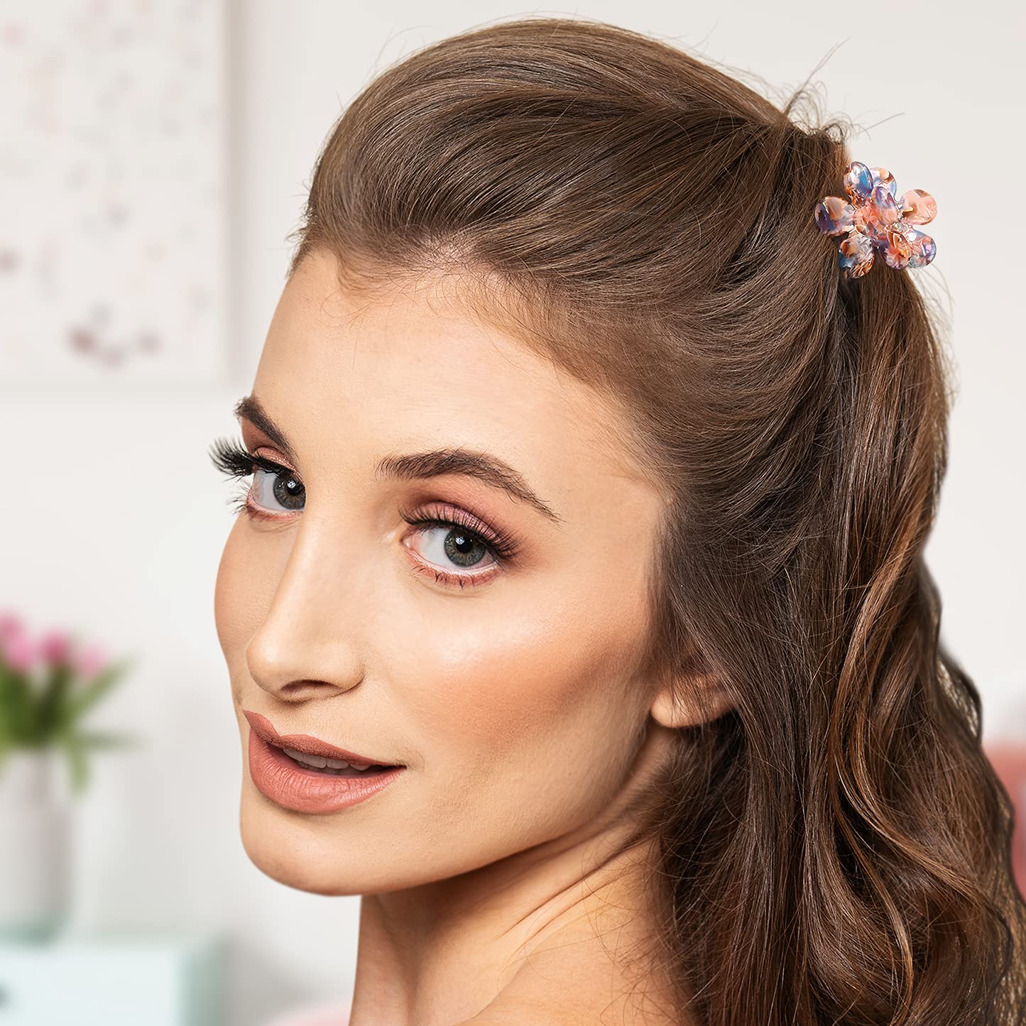 Cobahom 8 Pcs 1.26 Inch Flower Hair Clips Small Claw Clips, Vintage Hair Clips Cellulose Acetate Jaw Clamps for Thin Hair, Styling Accessories for Women, Multicolor