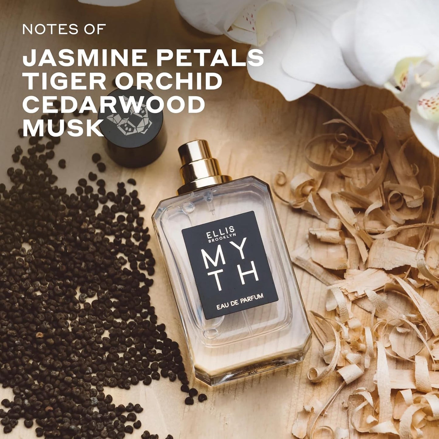 Ellis Brooklyn MYTH Eau de Parfum, Sophisticated Jasmine Musk Perfume for Women, Clean, Vegan, Paraben-Free, Long Lasting, Notes of Bergamot, Tiger Orchid & White Cedarwood, 50ml / 1.7oz