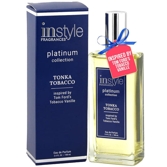 Instyle Fragrances, Platinum Collection, Tonka Tobacco, Inspired by Tom Ford's Tobacco Vanille, Unisex Eau de Parfum, CLEAN, Vegan, Paraben-Free, Never Tested on Animals, 3.4 Fluid Ounces