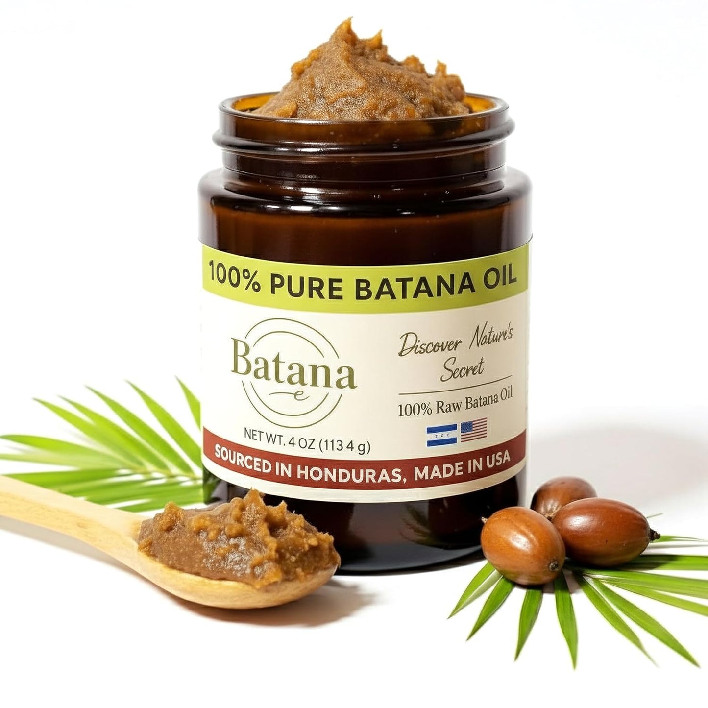 Unrefined Batana Oil for Hair Growth - 100% Raw Unrefined Batana Oil from Honduras - Dr. Sebi Approved Pure Hair Treatment for Thicker Hair - 4oz