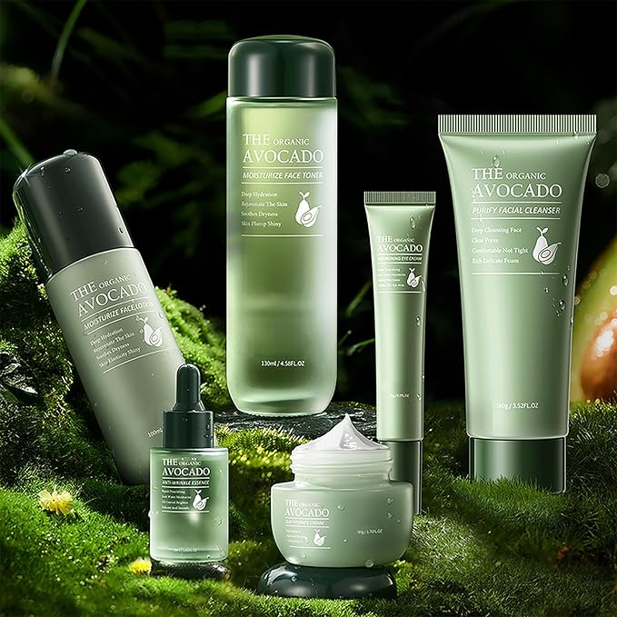 Avocado Skin Care Set for Women,6PCS Skincare Kits with Facial Cleanser, Toner, Serum, Lotion,Cream, Eye Cream, Moisturizing Korean Skincare Set,Anti-Aging Skin Care Set,Face Care Gift Set for Women